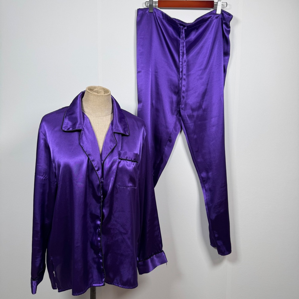 Frederick's of Hollywood Satin Pajama Set Women S Purple Glamour Old Hollywood
